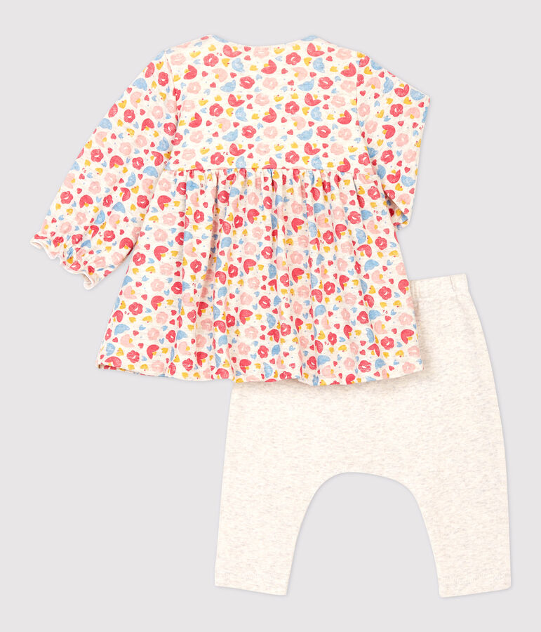 Robe legging &agrave; fleurs b&eacute;b&eacute; fille en laine et coton biologique beige MONTELIMAR/blanc MULTICO